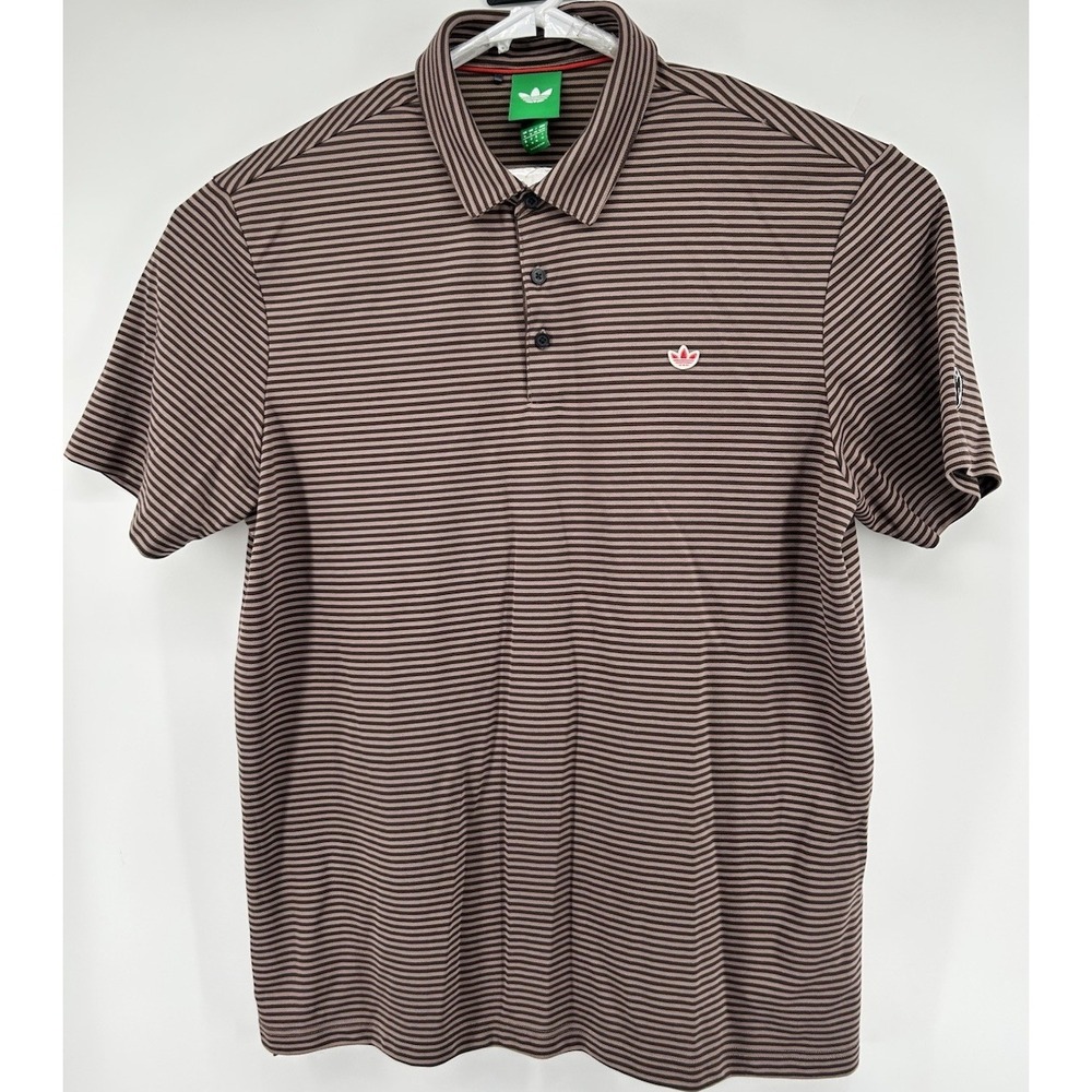 Adidas Originals Stripe Pique Polo Shirt Brown Striped Men's Size XL